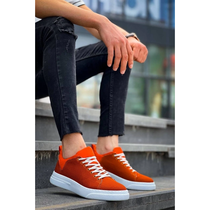 TAVSİYE EDİLEN GÜVENLİ SATICI KB-X204 Kuback Turuncu Keten Beyaz Yüksek Taban Günlük Erkek Spor Ayakkabı