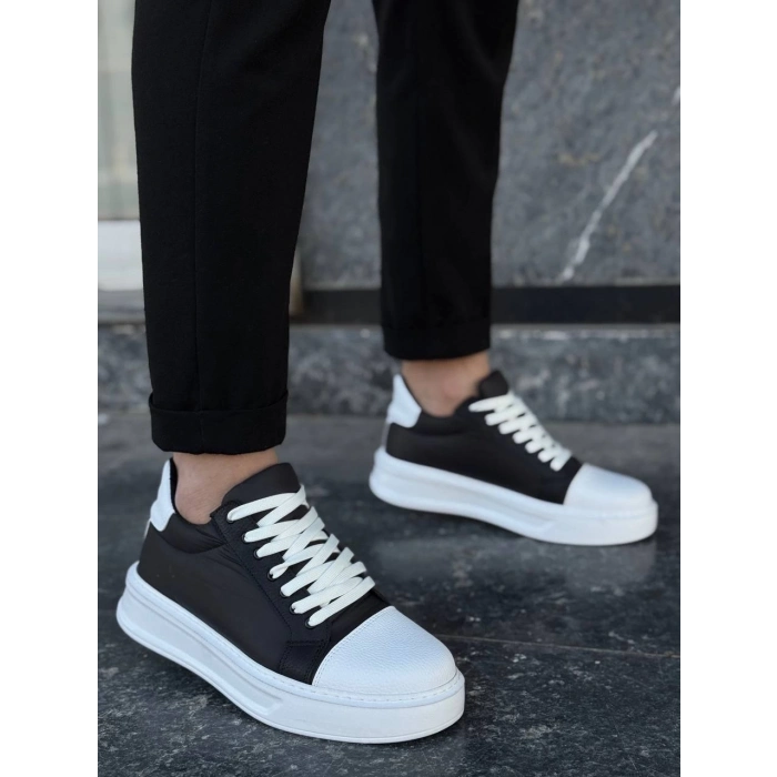 TAVSİYE EDİLEN GÜVENLİ SATICI KB-X46 Kuback Siyah Beyaz Yüksek Beyaz Taban Günlük Spor Ayakkabı