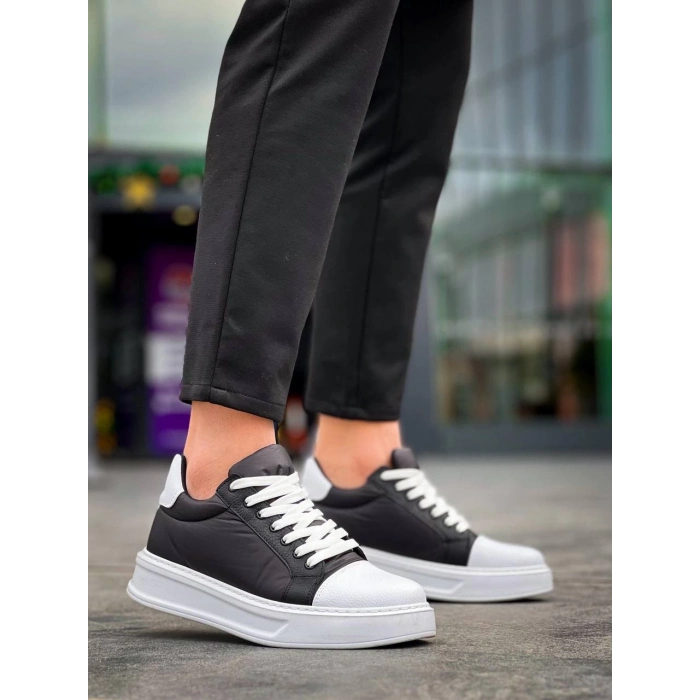 TAVSİYE EDİLEN GÜVENLİ SATICI KB-X46 Kuback Siyah Beyaz Yüksek Beyaz Taban Günlük Spor Ayakkabı