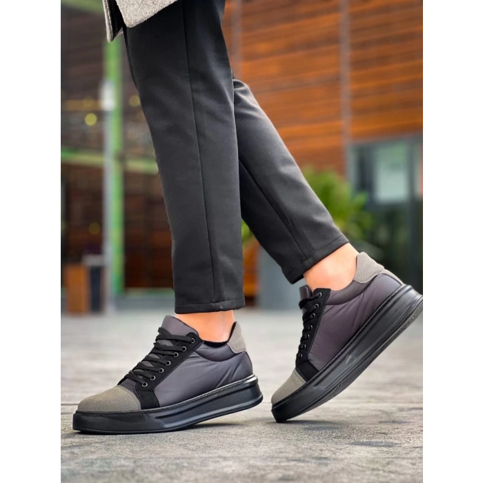 TAVSİYE EDİLEN GÜVENLİ SATICI KB-X46 Kuback Siyah Gri Yüksek Siyah Taban Günlük Spor Ayakkabı