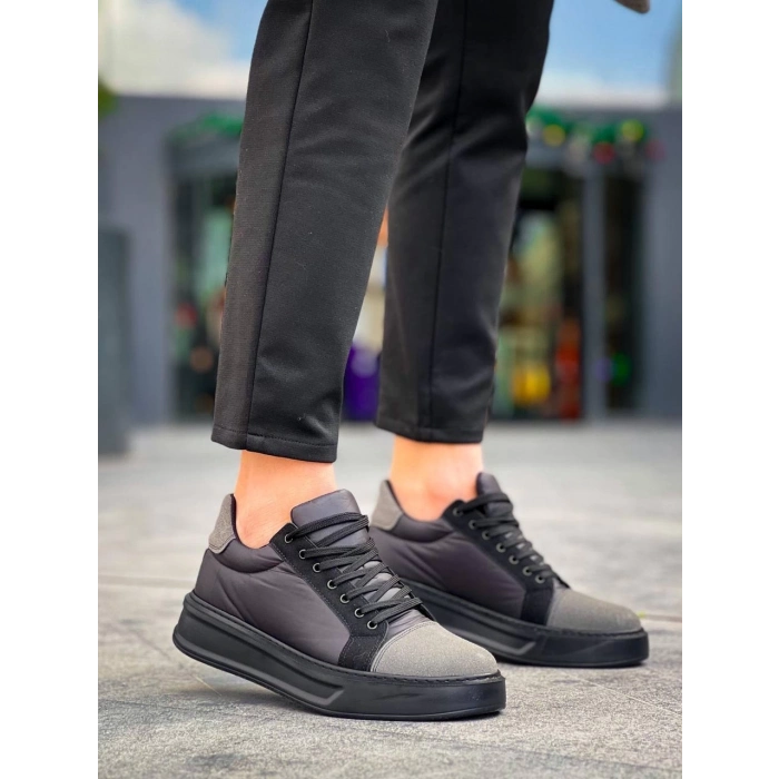 TAVSİYE EDİLEN GÜVENLİ SATICI KB-X46 Kuback Siyah Gri Yüksek Siyah Taban Günlük Spor Ayakkabı