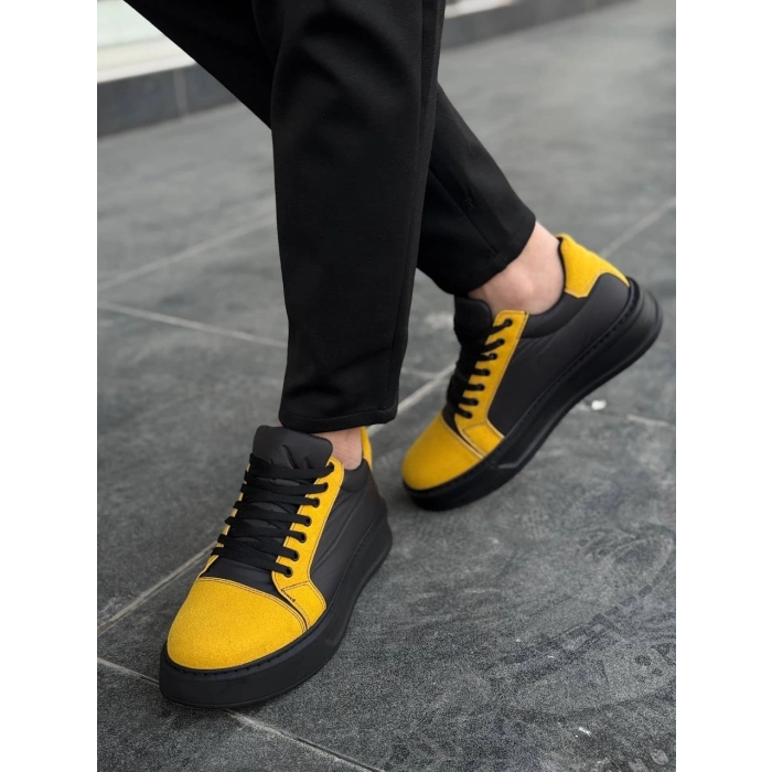 TAVSİYE EDİLEN GÜVENLİ SATICI KB-X46 Kuback Siyah Sarı Yüksek Siyah Taban Günlük Spor Ayakkabı