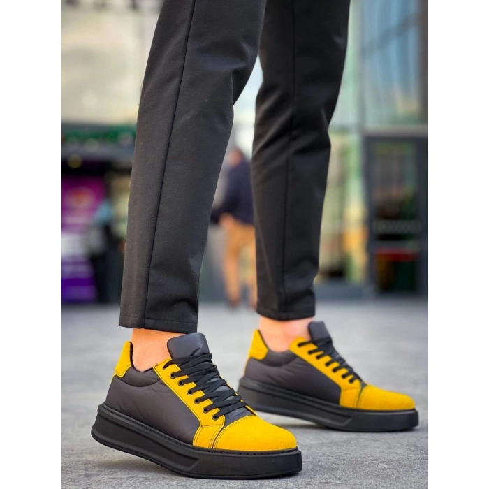 TAVSİYE EDİLEN GÜVENLİ SATICI KB-X46 Kuback Siyah Sarı Yüksek Siyah Taban Günlük Spor Ayakkabı