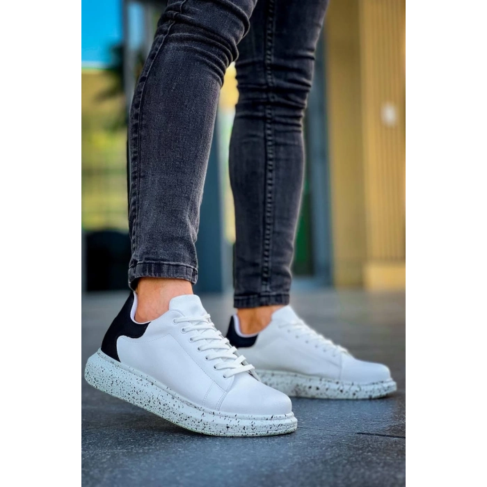 TAVSİYE EDİLEN GÜVENLİ SATICI KB-X500  Kuback Beyaz Siyah  Yüksek Taban Bağcıklı Günlük Erkek Ayakkabı