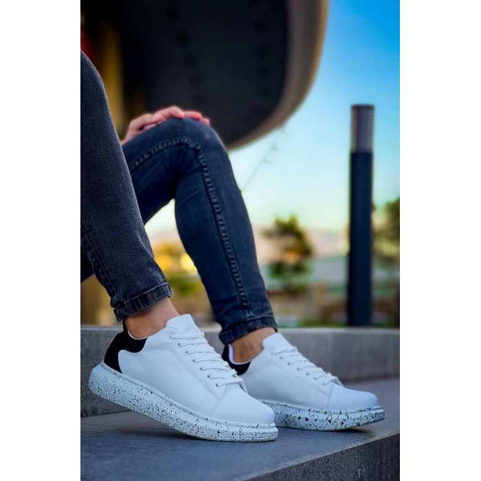 TAVSİYE EDİLEN GÜVENLİ SATICI KB-X500  Kuback Beyaz Siyah  Yüksek Taban Bağcıklı Günlük Erkek Ayakkabı