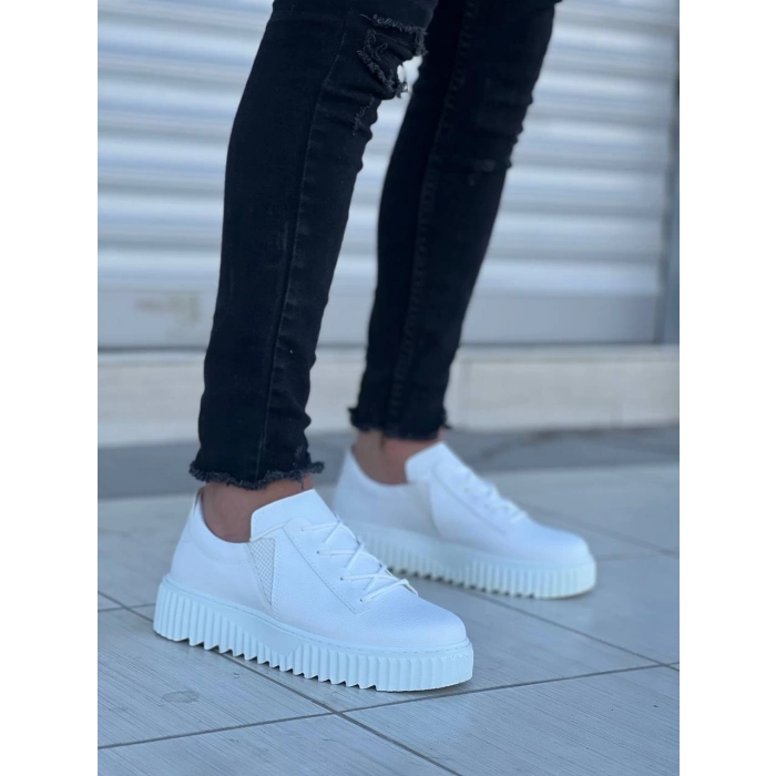 TAVSİYE EDİLEN GÜVENLİ SATICI KB-X502  Kuback Beyaz Cilt Yüksek Beyaz Taban Bağcık Detaylı Lastikli Günlük Erkek Ayakkabı