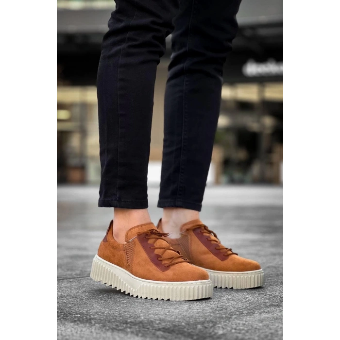 TAVSİYE EDİLEN GÜVENLİ SATICI KB-X502  Kuback Taba Süet Yüksek Bej Taban Bağcık Detaylı Lastikli Günlük Erkek Ayakkabı