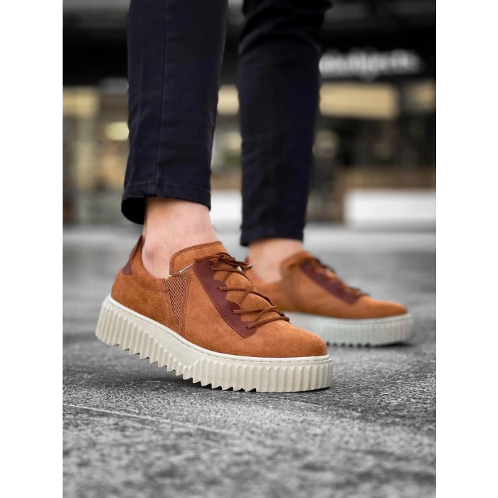 TAVSİYE EDİLEN GÜVENLİ SATICI KB-X502  Kuback Taba Süet Yüksek Bej Taban Bağcık Detaylı Lastikli Günlük Erkek Ayakkabı