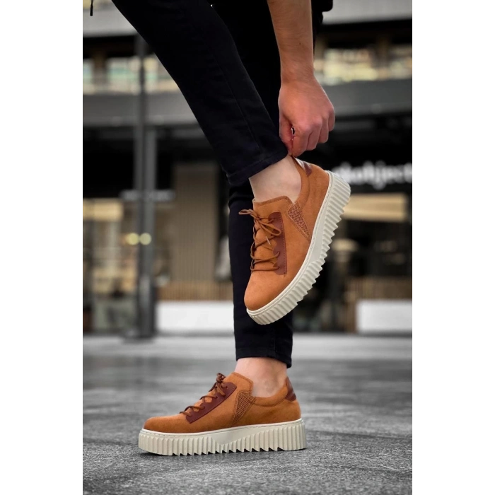 TAVSİYE EDİLEN GÜVENLİ SATICI KB-X502  Kuback Taba Süet Yüksek Bej Taban Bağcık Detaylı Lastikli Günlük Erkek Ayakkabı