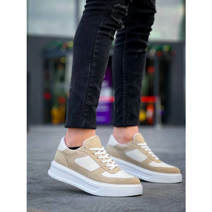 TAVSİYE EDİLEN GÜVENLİ SATICI KB-X8 Kuback Bej Keten Süet Yüksek Taban Günlük Spor Ayakkabı