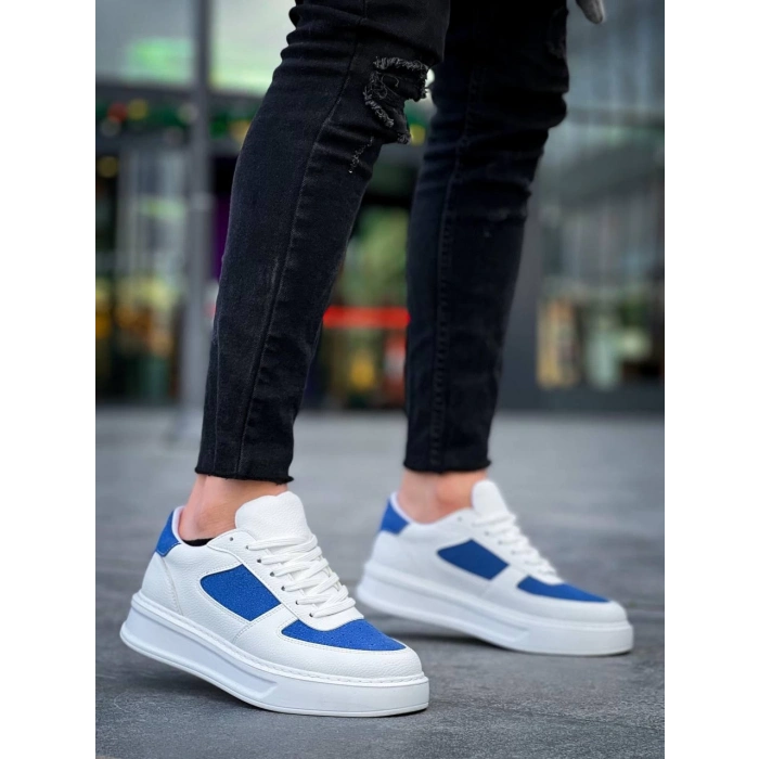 TAVSİYE EDİLEN GÜVENLİ SATICI KB-X8 Kuback Beyaz Cilt Mavi Süet Detaylı Beyaz Yüksek Taban Günlük Spor Ayakkabı