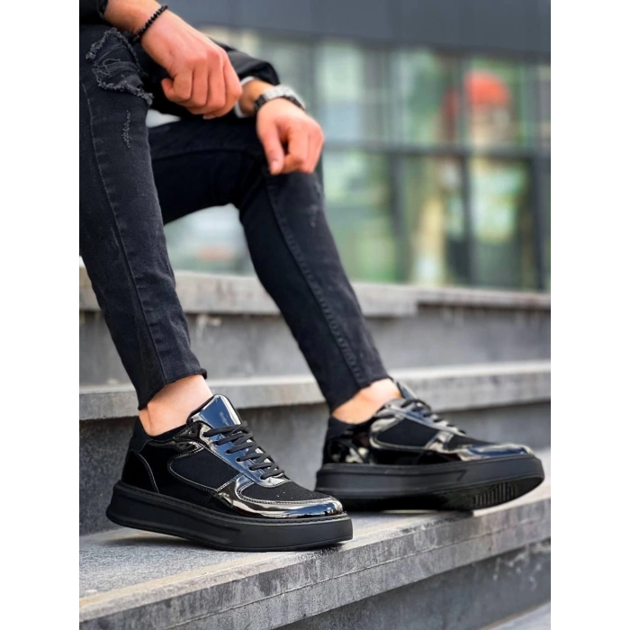 TAVSİYE EDİLEN GÜVENLİ SATICI KB-X8 Kuback Siyah Rugan Yüksek Siyah Taban Günlük Spor Ayakkabı