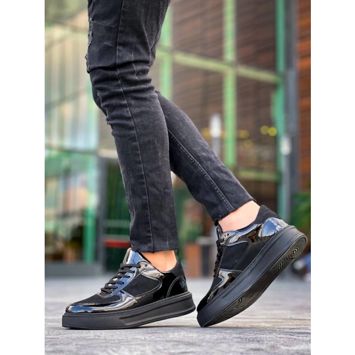 TAVSİYE EDİLEN GÜVENLİ SATICI KB-X8 Kuback Siyah Rugan Yüksek Siyah Taban Günlük Spor Ayakkabı