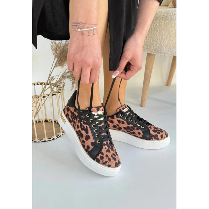 TAVSİYE EDİLEN GÜVENLİ SATICI Kity Leopar Saten Bağcıklı Spor Ayakkabı