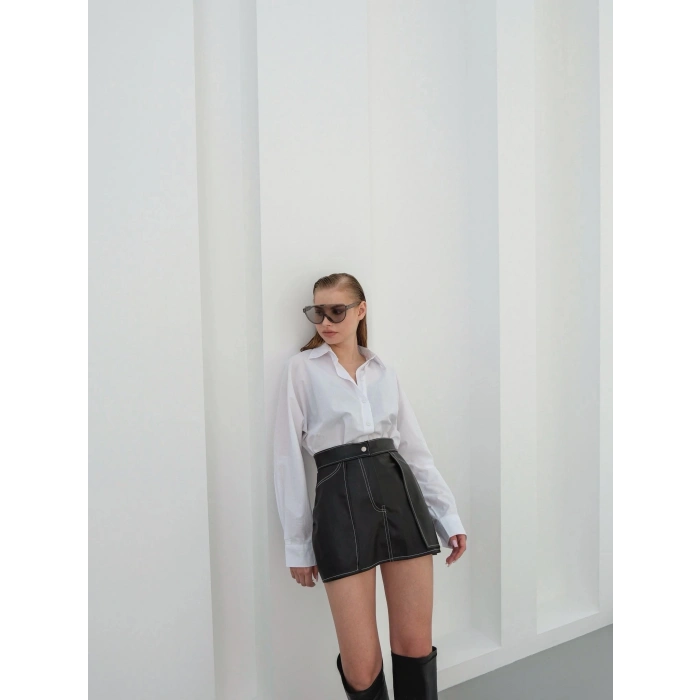 TAVSİYE EDİLEN GÜVENLİ SATICI Kontrast deri etek siyah w260015