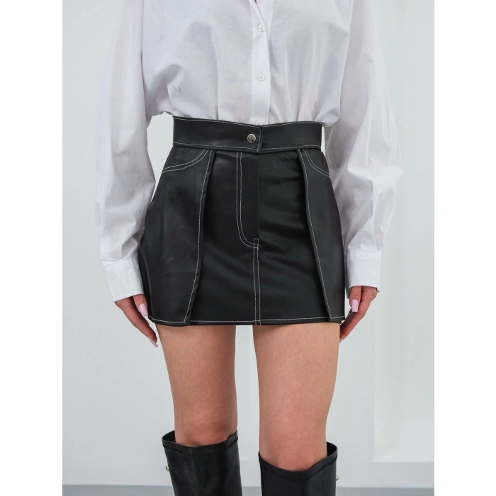 TAVSİYE EDİLEN GÜVENLİ SATICI Kontrast deri etek siyah w260015