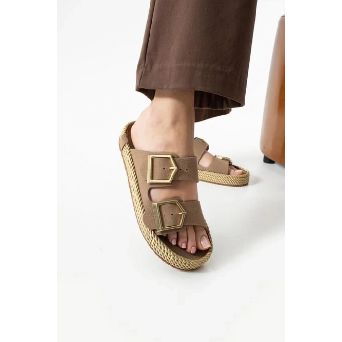 TAVSİYE EDİLEN GÜVENLİ SATICI Loera Vizon Nubuk Çift Tokalı Terlik