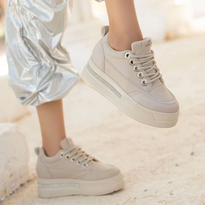 TAVSİYE EDİLEN GÜVENLİ SATICI Lulu Bej Cilt Bağcıklı Spor Ayakkabı