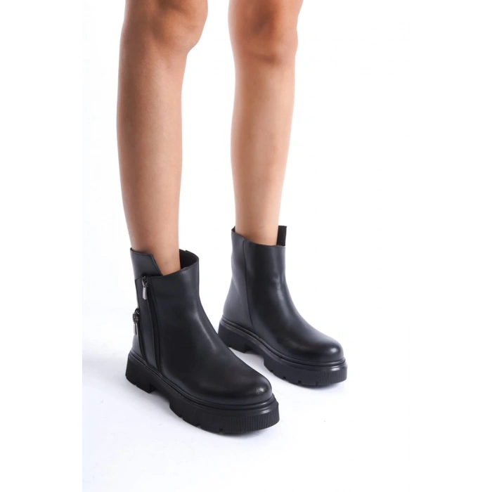 TAVSİYE EDİLEN GÜVENLİ SATICI Menta Siyah Cilt Fermuar Aksesuarlı Bot