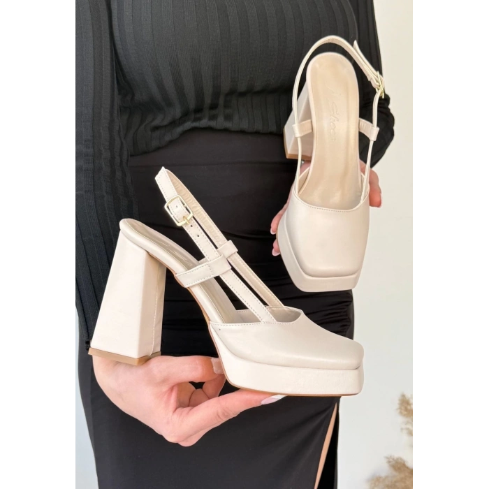 TAVSİYE EDİLEN GÜVENLİ SATICI Mety Bej Cilt Topuklu Ayakkabı