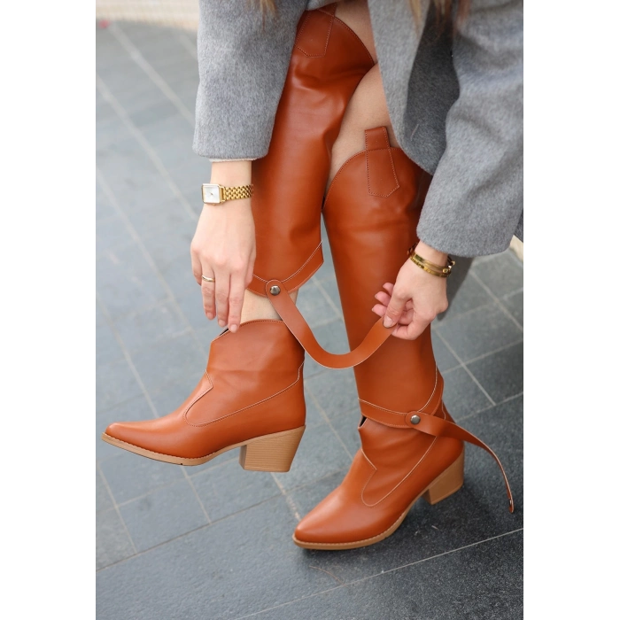 TAVSİYE EDİLEN GÜVENLİ SATICI Milla Taba Cilt Tak Çıkar Topuklu Bot Ve Çizme