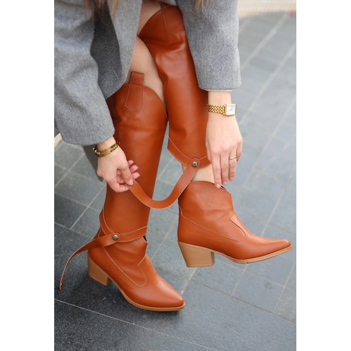 TAVSİYE EDİLEN GÜVENLİ SATICI Milla Taba Cilt Tak Çıkar Topuklu Bot Ve Çizme