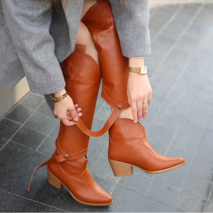 TAVSİYE EDİLEN GÜVENLİ SATICI Milla Taba Cilt Tak Çıkar Topuklu Bot Ve Çizme