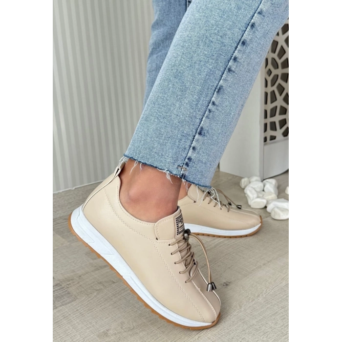 TAVSİYE EDİLEN GÜVENLİ SATICI Monya Bej Cilt Bağcıklı Spor Ayakkabı
