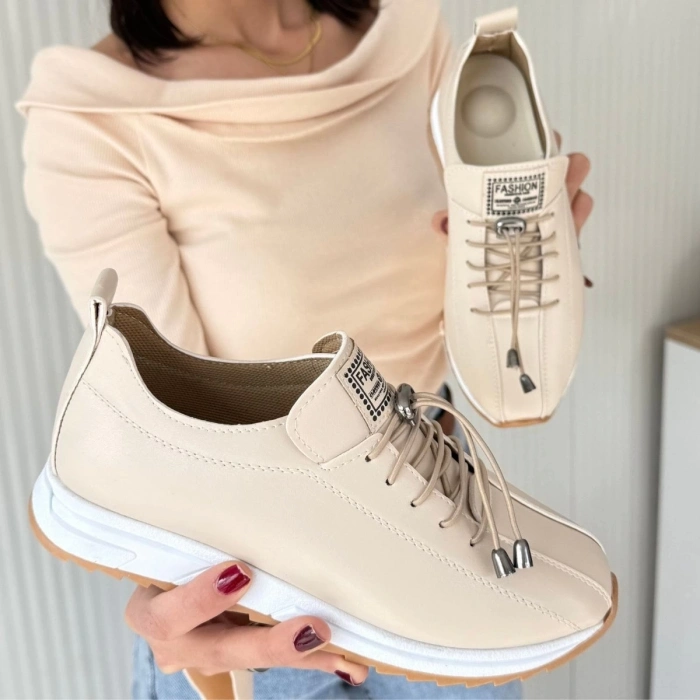 TAVSİYE EDİLEN GÜVENLİ SATICI Monya Bej Cilt Bağcıklı Spor Ayakkabı