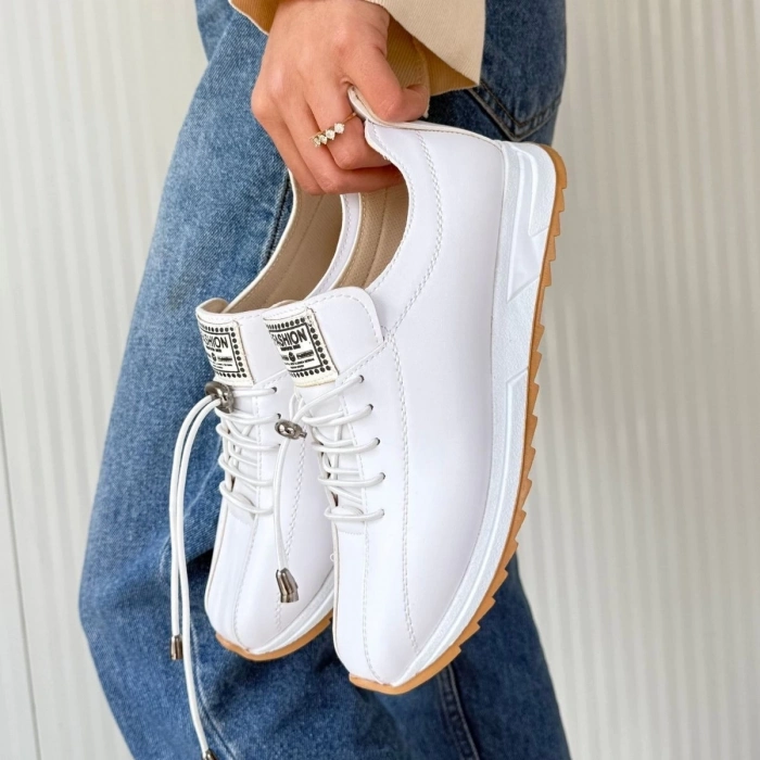 TAVSİYE EDİLEN GÜVENLİ SATICI Monya Beyaz Cilt Bağcıklı Spor Ayakkabı