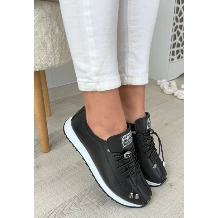 TAVSİYE EDİLEN GÜVENLİ SATICI Monya Siyah Cilt Bağcıklı Spor Ayakkabı