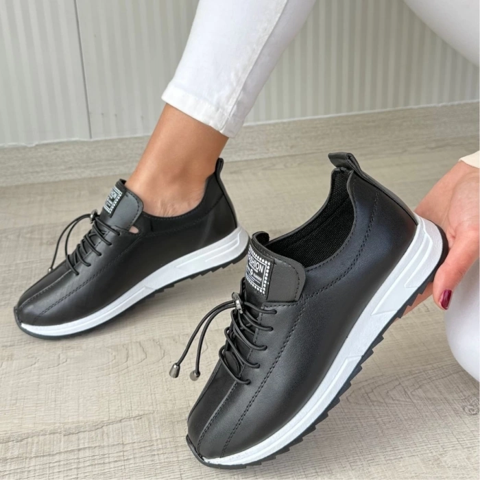 TAVSİYE EDİLEN GÜVENLİ SATICI Monya Siyah Cilt Bağcıklı Spor Ayakkabı