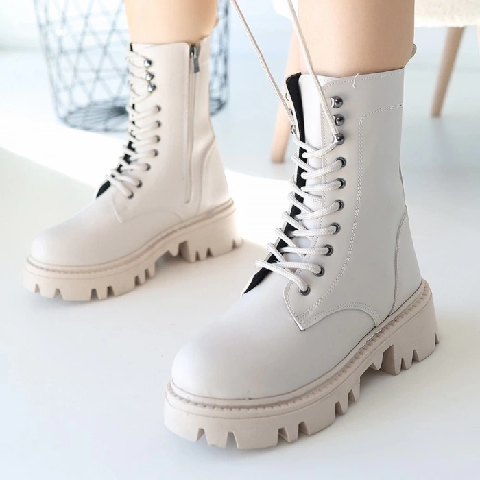 TAVSİYE EDİLEN GÜVENLİ SATICI Neole Bej Cilt Bağcıklı Bot