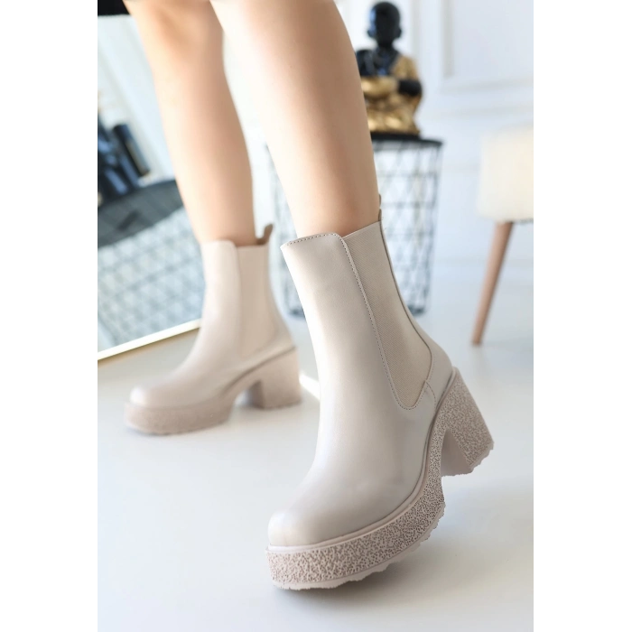 TAVSİYE EDİLEN GÜVENLİ SATICI Paigo Bej Cilt Topuklu Bot