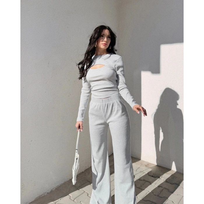 TAVSİYE EDİLEN GÜVENLİ SATICI Pencereli detaylı alt üst takım gri w3864