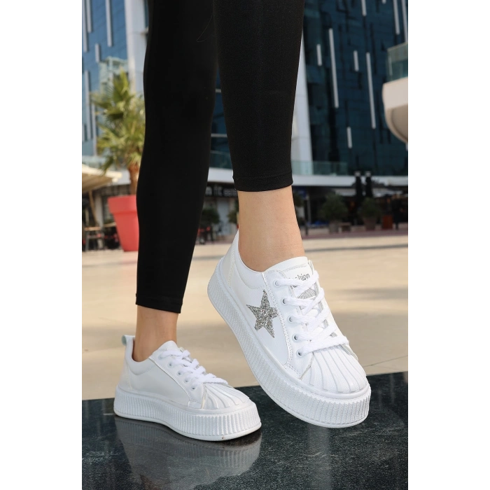 TAVSİYE EDİLEN GÜVENLİ SATICI Piata Beyaz Cilt Bağcıklı Spor Ayakkabı