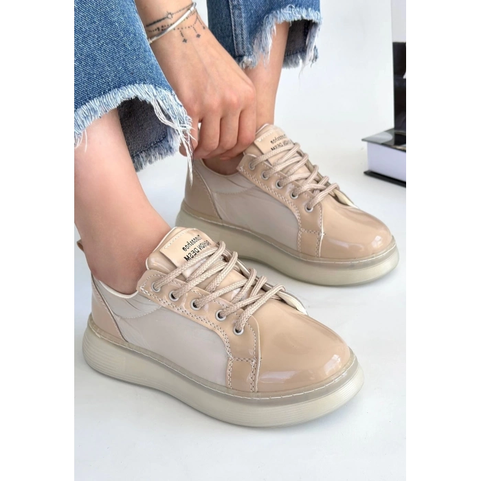 TAVSİYE EDİLEN GÜVENLİ SATICI Piona Bej Rugan Bağcıklı Spor Ayakkabı