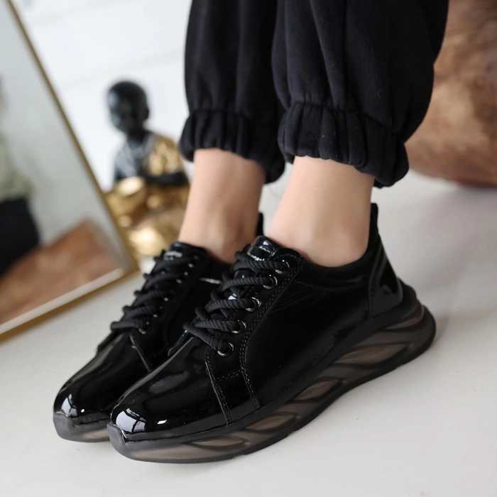 TAVSİYE EDİLEN GÜVENLİ SATICI Piona Siyah Rugan Gri Tabanlı Spor Ayakkabı