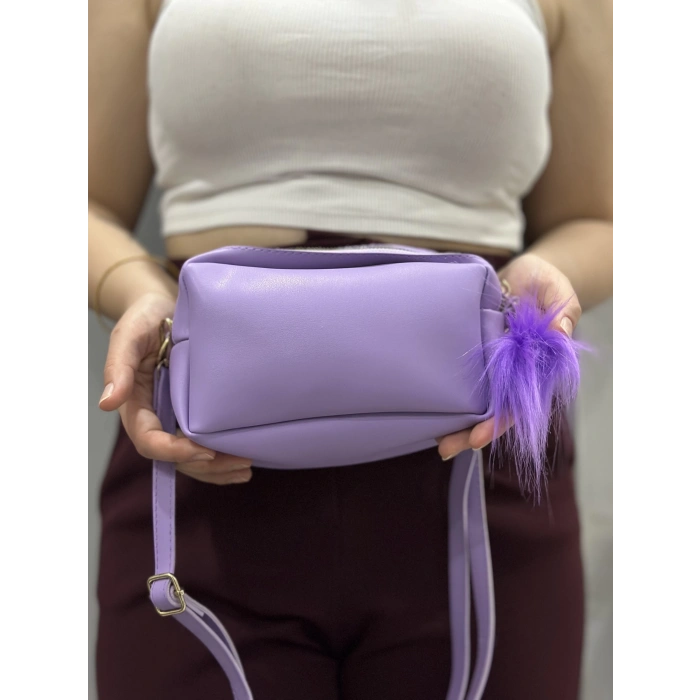 TAVSİYE EDİLEN GÜVENLİ SATICI Ponpon mor cilt çanta