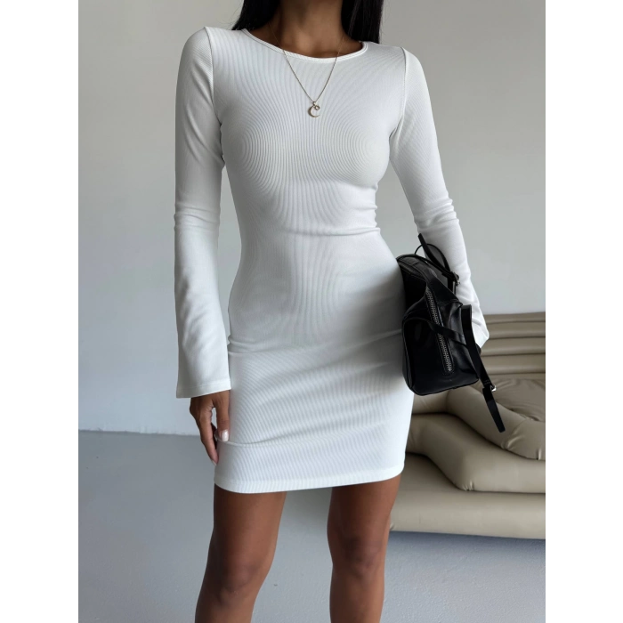TAVSİYE EDİLEN GÜVENLİ SATICI Prenses kol esnek kumaş elbise beyaz f2334