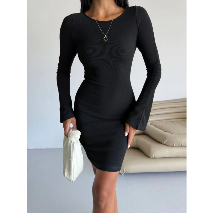 TAVSİYE EDİLEN GÜVENLİ SATICI Prenses kol esnek kumaş elbise siyah f2334