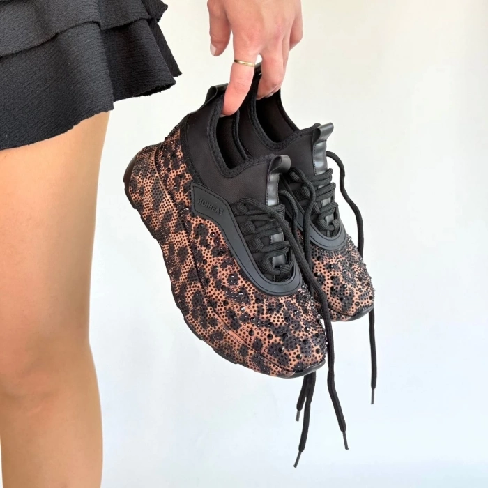 TAVSİYE EDİLEN GÜVENLİ SATICI Rimay Kahverengi Cilt Boncuk İşlemeli Spor Ayakkabı