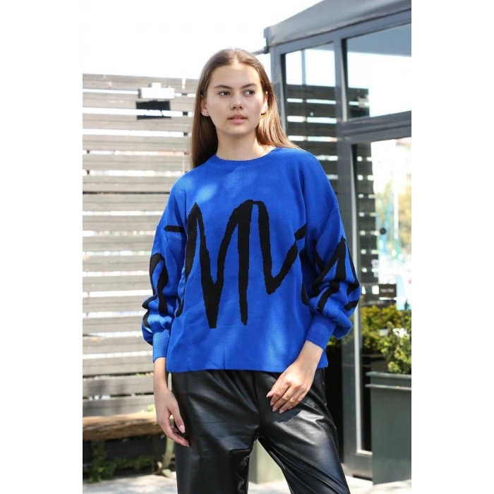 TAVSİYE EDİLEN GÜVENLİ SATICI Siyah çizgili bisiklet yaka kazak Saks