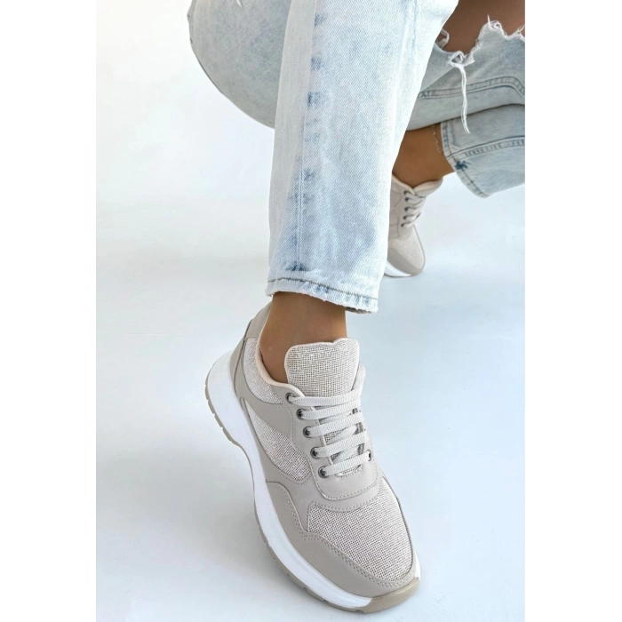 TAVSİYE EDİLEN GÜVENLİ SATICI Slar Bej Cilt Bağcıklı Spor Ayakkabı