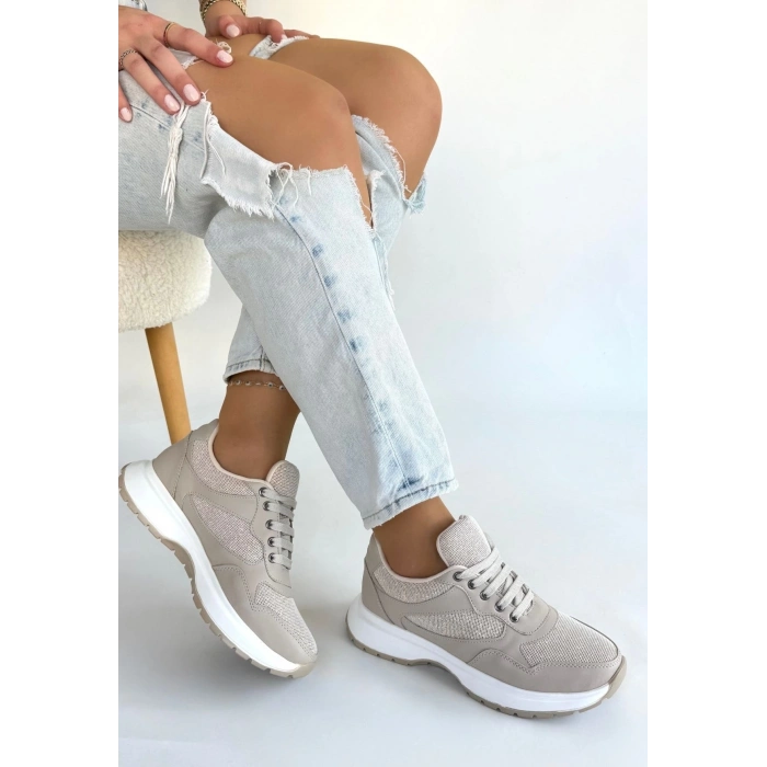 TAVSİYE EDİLEN GÜVENLİ SATICI Slar Bej Cilt Bağcıklı Spor Ayakkabı