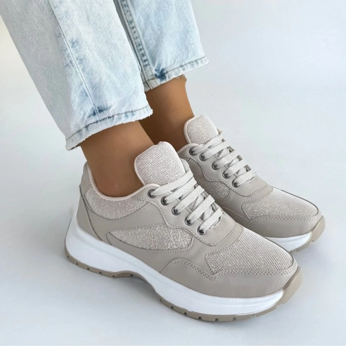 TAVSİYE EDİLEN GÜVENLİ SATICI Slar Bej Cilt Bağcıklı Spor Ayakkabı