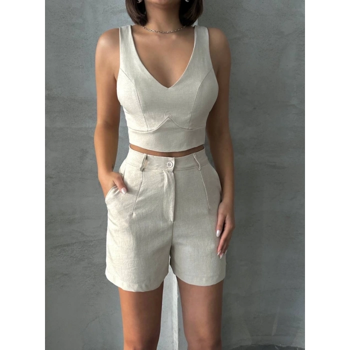 TAVSİYE EDİLEN GÜVENLİ SATICI Şortlu keten takım s255014
