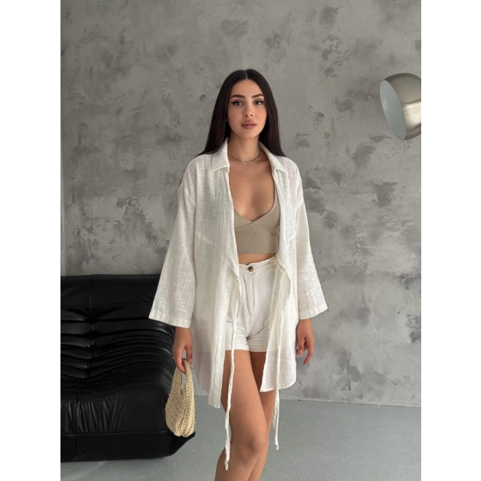 TAVSİYE EDİLEN GÜVENLİ SATICI Tek Bağlamalı Keten Kimono