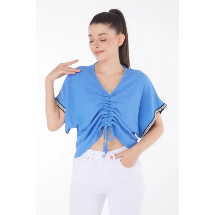 TAVSİYE EDİLEN GÜVENLİ SATICI V yaka büzgülü detaylı bluz