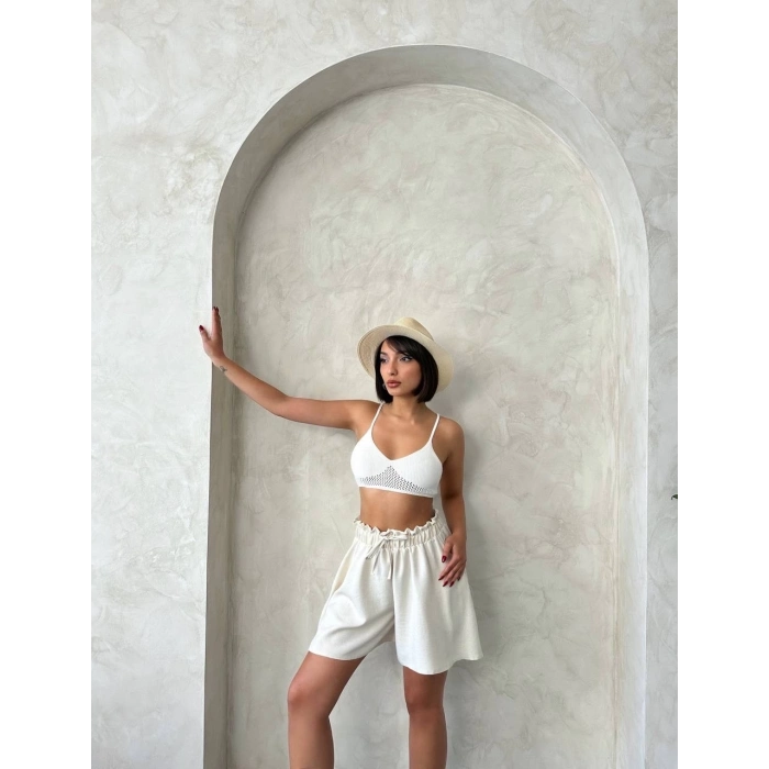 TAVSİYE EDİLEN GÜVENLİ SATICI Volanlı keten şort bej s255058